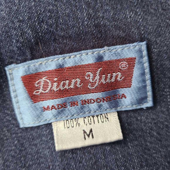 VINTAGE Size M DIAN YUN 100% Cotton Denim Blue Overall Mini Dress - Picture 9 of 10